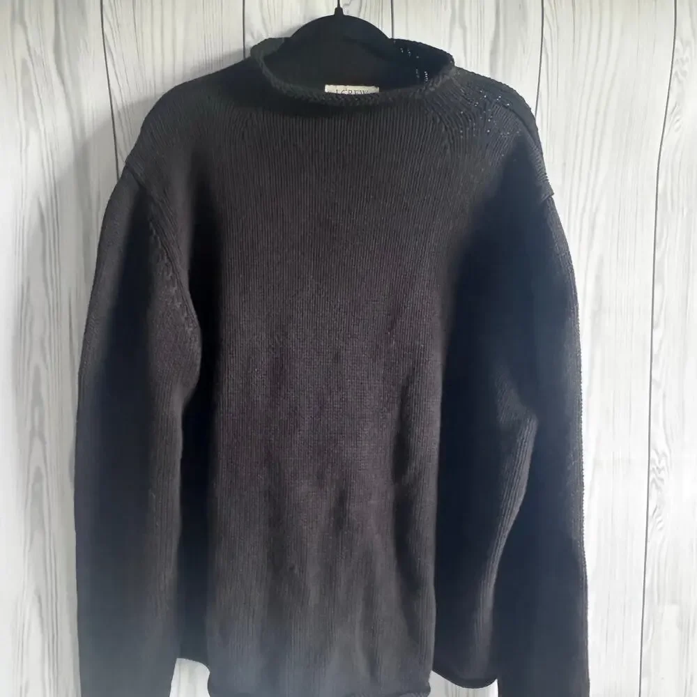 Vintage J Crew Roll Neck Sweater Oarsman Fisherman Cotton Knit Pullover 2X Black